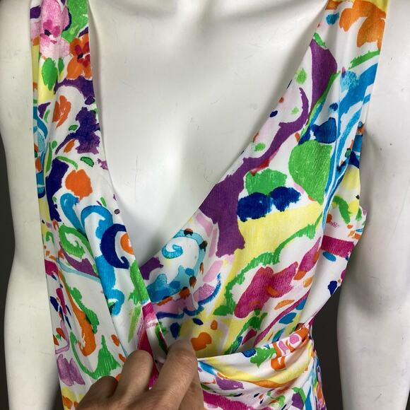 Lauren Ralph Lauren Dress Size 10 Colorful Sleeveless Wrap coastal summer - Picture 2 of 12